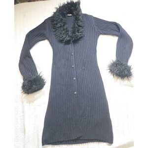 Vintage Y2k Smooches Faux Fur Trim Long Knit Cardigan Cozy Whimsigoth